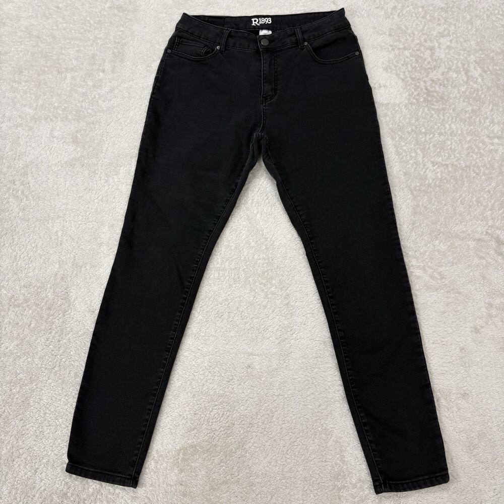R1893 Womens Jeans Size 16 Black Skinny Stretch Denim Mid Rise Faded Wash